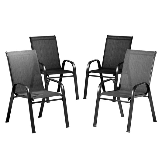 Marlook 4PC Outdoor Dining Chairs Stackable Lounge Chair Patio Furniture Black