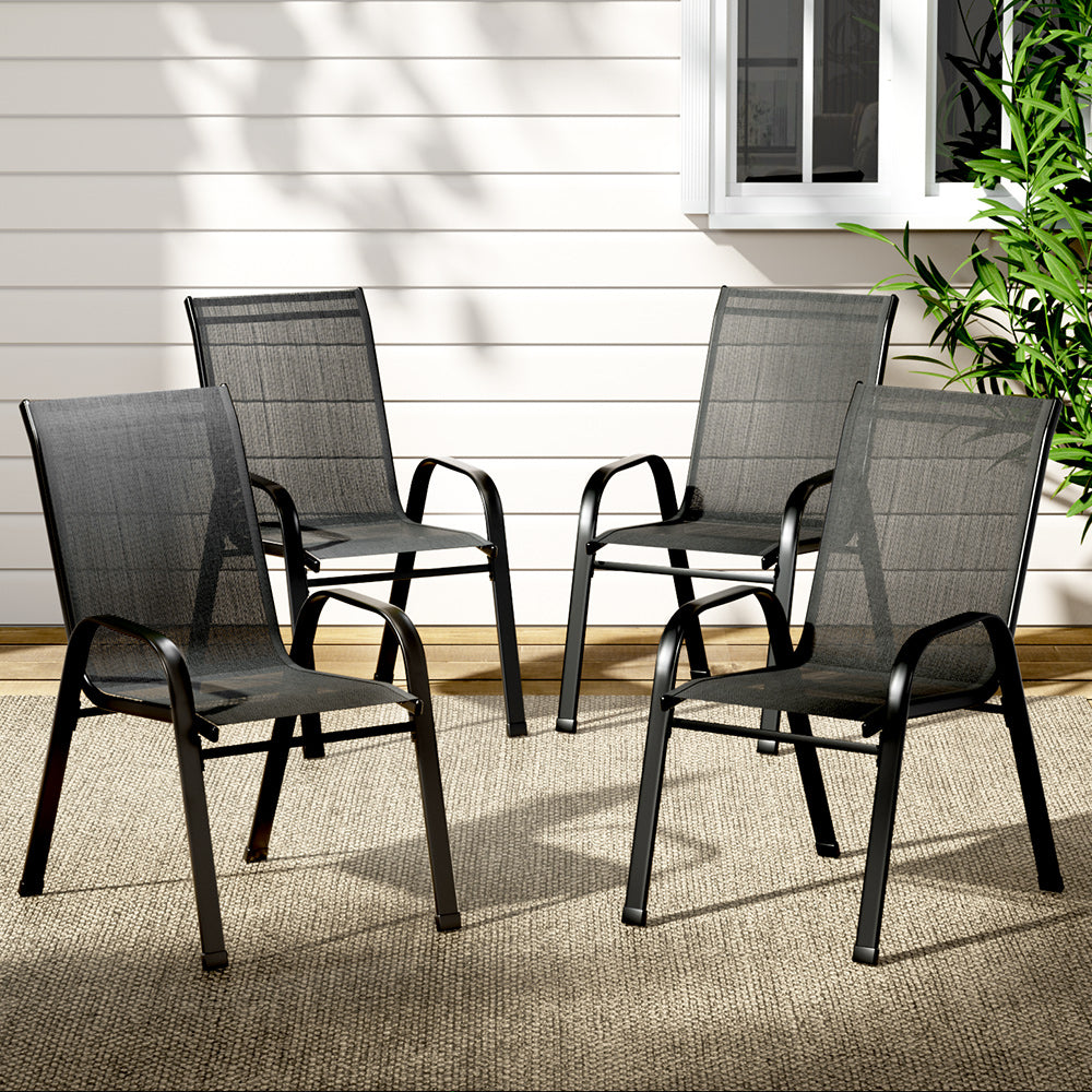 Marlook 4PC Outdoor Dining Chairs Stackable Lounge Chair Patio Furniture Black