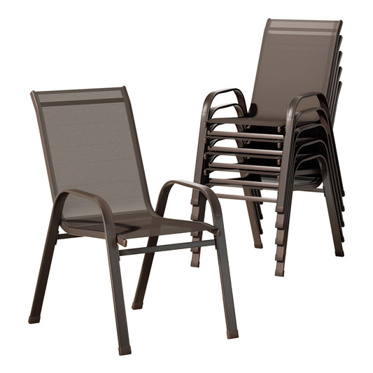 Marlook 6PC Outdoor Dining Chairs Stackable Lounge Chair Patio Furniture Brown