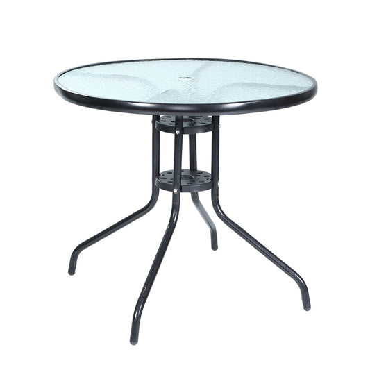 Marlook Outdoor Bar Table Glass Cafe Table Steel Side Parasol Hole