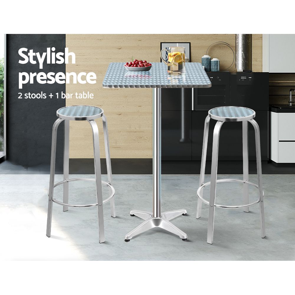 Marlook 3-Piece Outdoor Bar Set Bistro Table Stools Adjustable Square Cafe