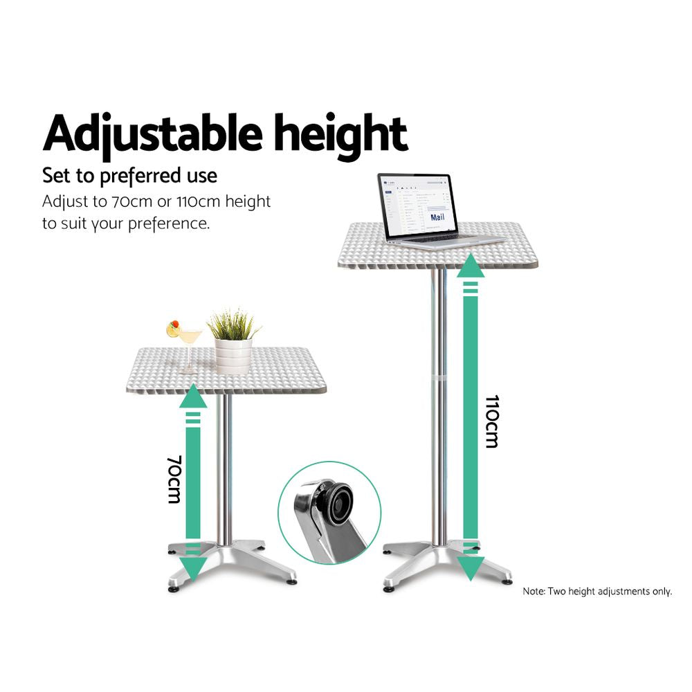 Marlook 3-Piece Outdoor Bar Set Bistro Table Stools Adjustable Square Cafe