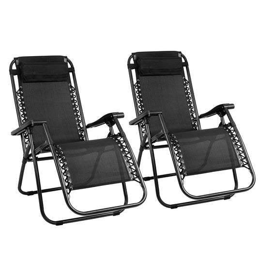 Marlook 2PC Zero Gravity Chair Folding Outdoor Recliner Adjustable Sun Lounge Camping Black