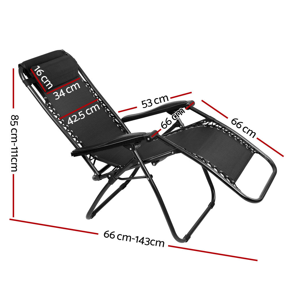 Marlook 2PC Zero Gravity Chair Folding Outdoor Recliner Adjustable Sun Lounge Camping Black
