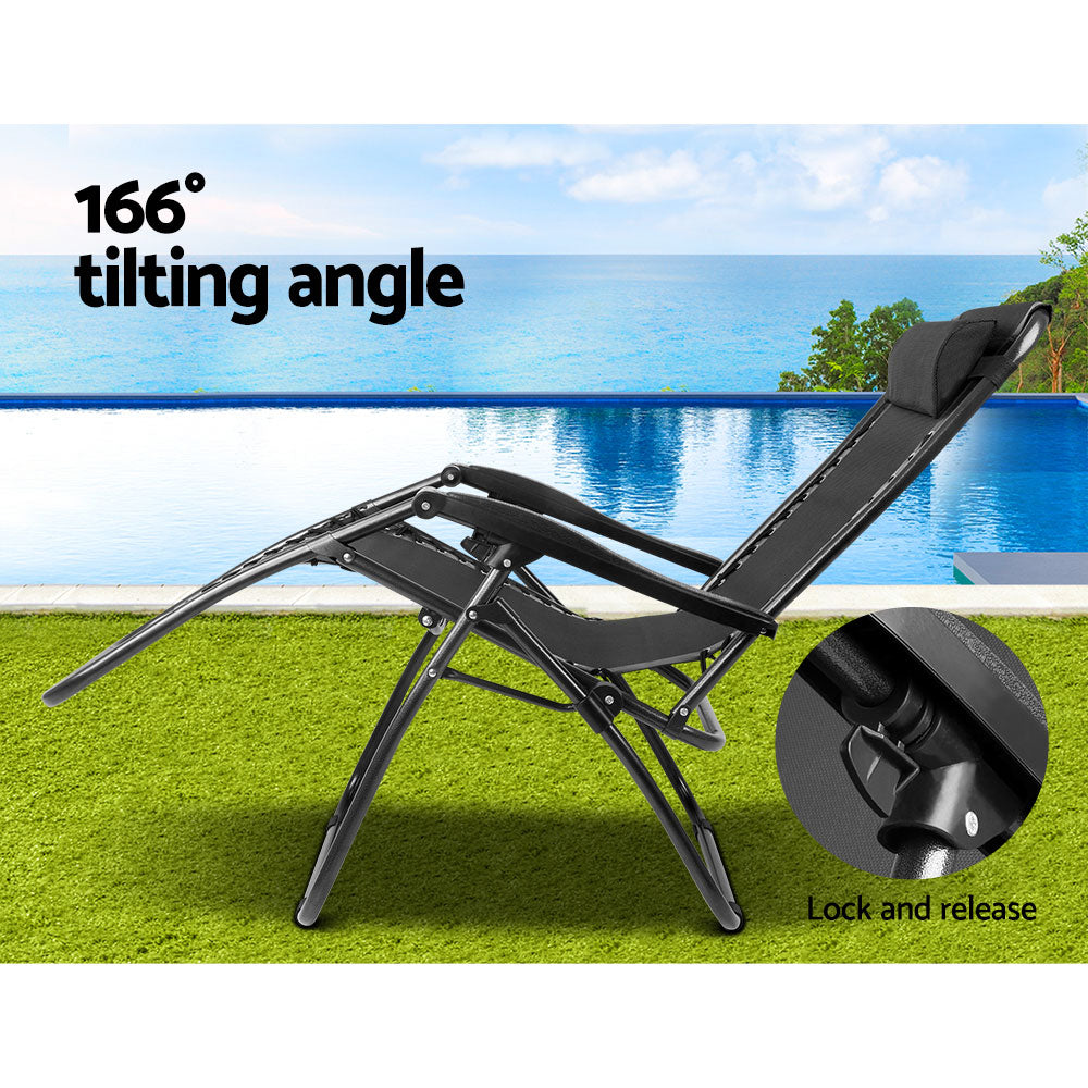 Marlook 2PC Zero Gravity Chair Folding Outdoor Recliner Adjustable Sun Lounge Camping Black