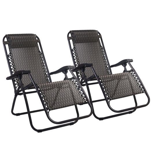 Marlook 2PC Zero Gravity Chair Folding Outdoor Recliner Adjustable Sun Lounge Camping Grey