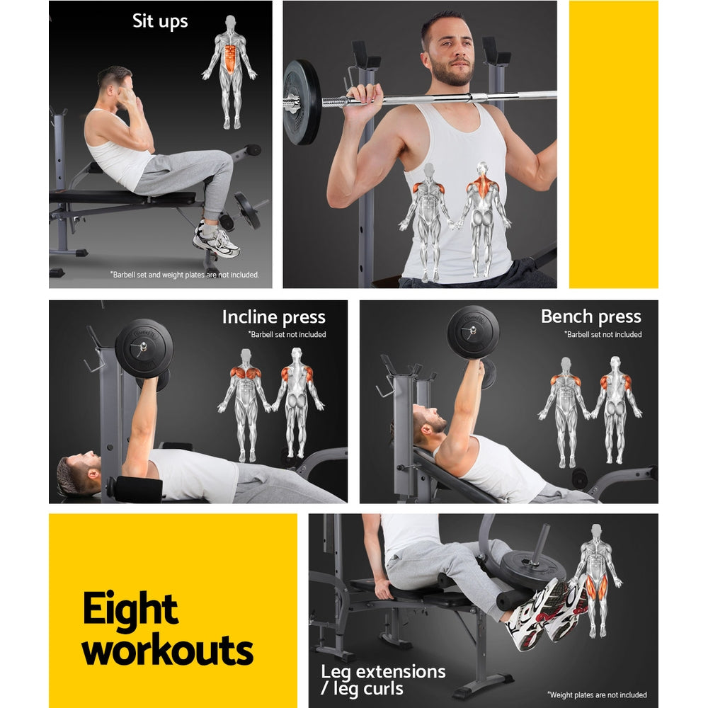 Marlook Weight Bench 8 in 1 Bench Press Adjustable Home Gym Station 200kg