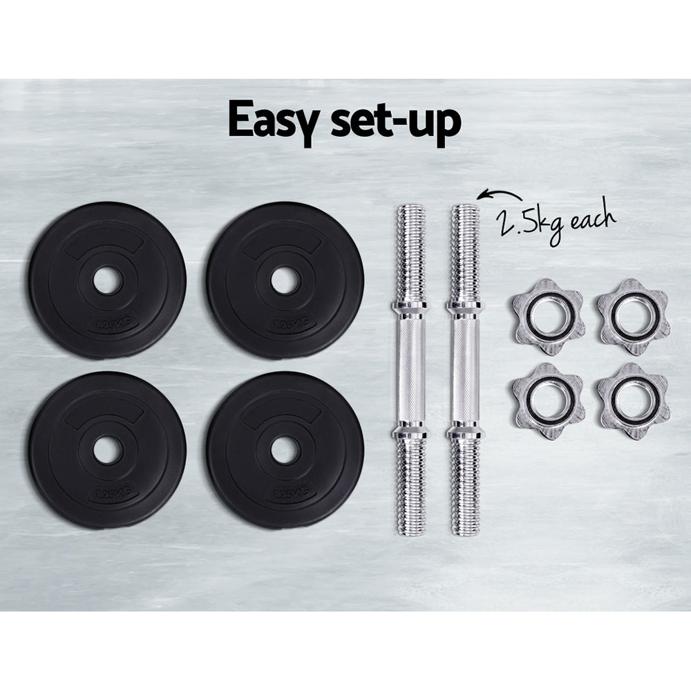 Marlook 10kg Dumbbell Set Weight Plates Dumbbells Lifting Bench