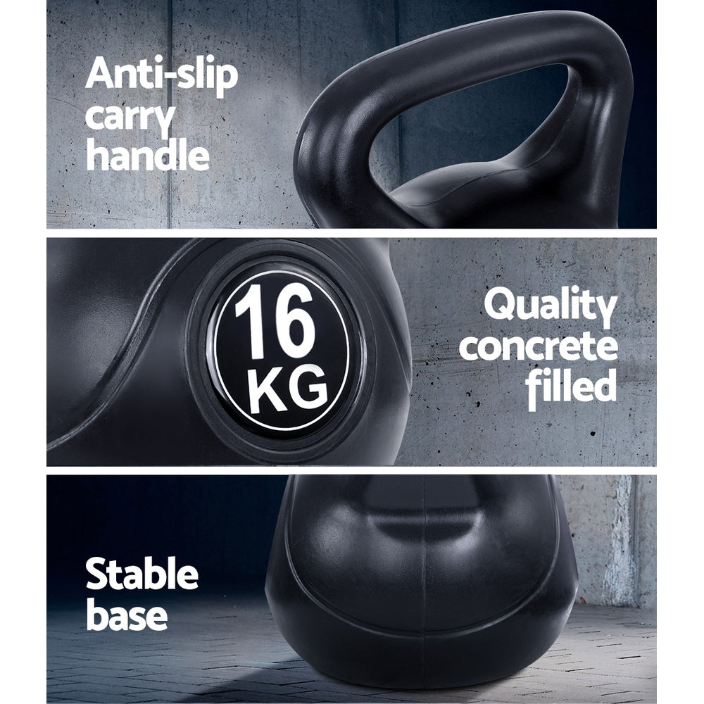 Marlook 16kg Kettlebell Set Weight Lifting Bench Dumbbells Kettle Bell Gym Home