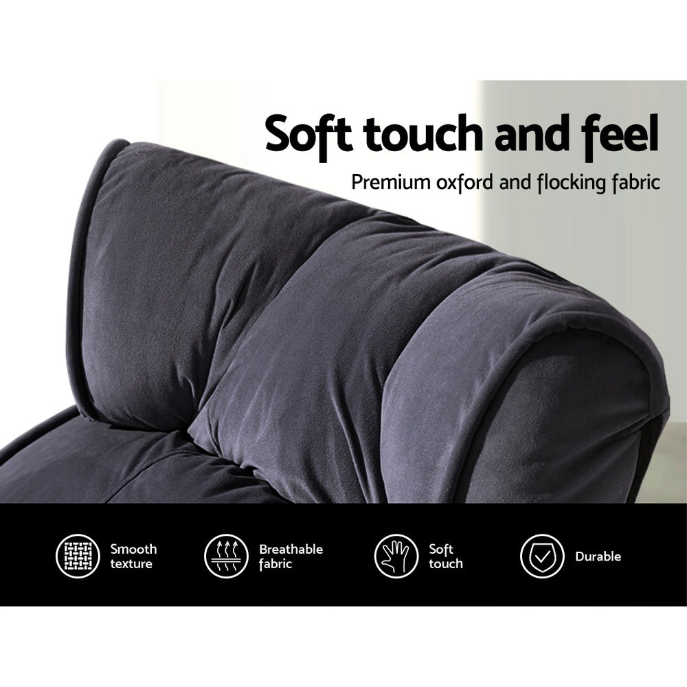 Marlook Floor Lounge Sofa With Armrest Flocking Fabric Charcoal