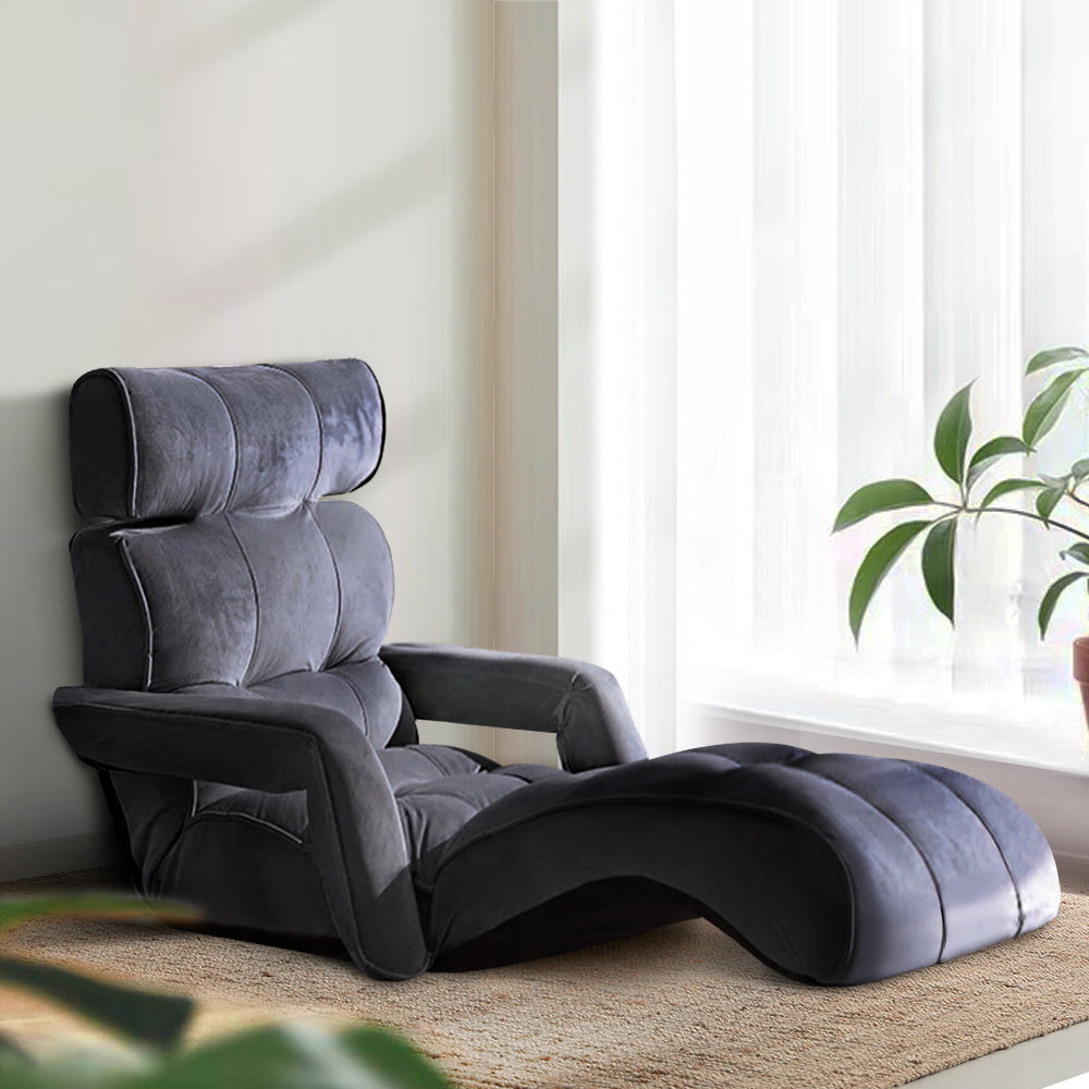 Marlook Floor Lounge Sofa With Armrest Flocking Fabric Charcoal