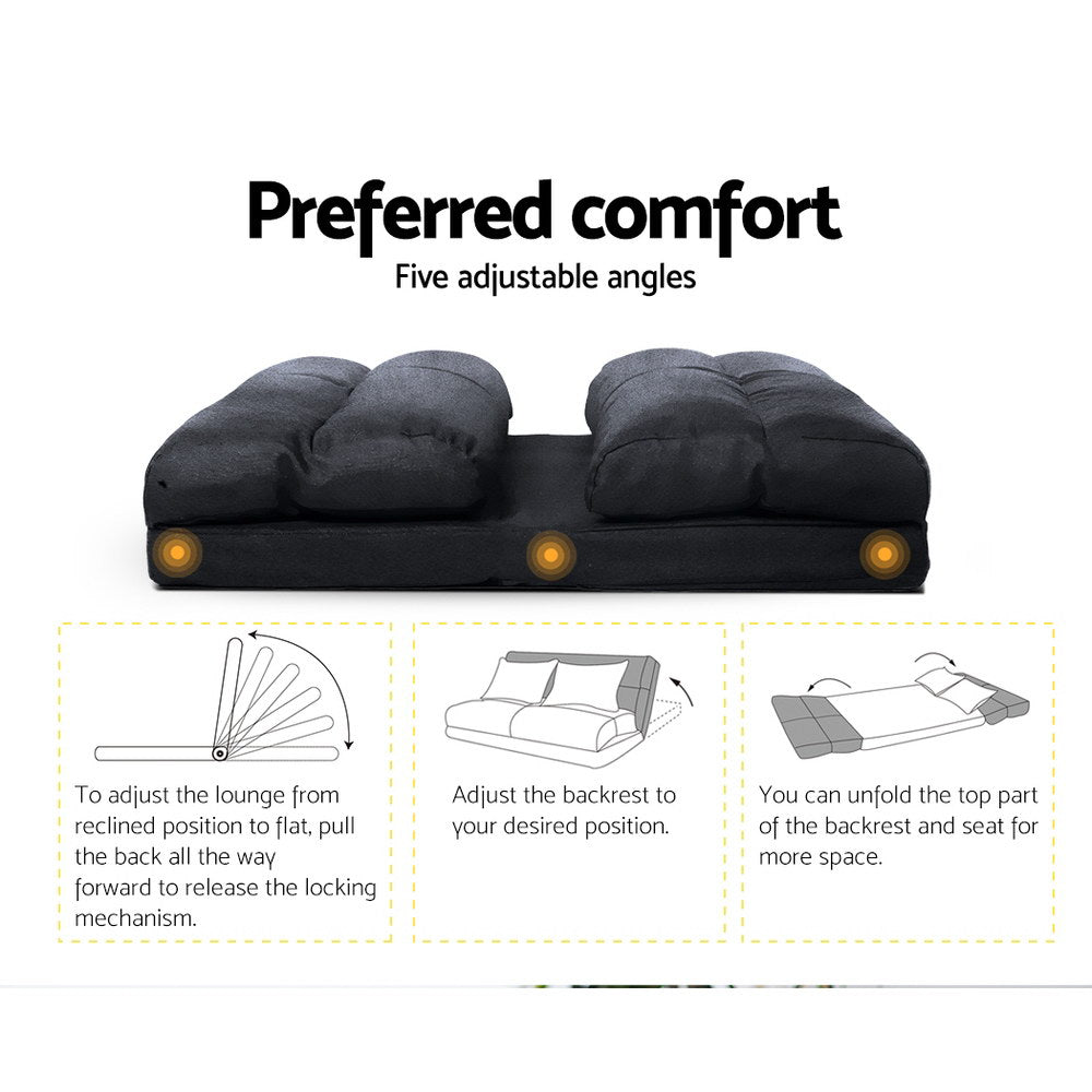 Marlook Floor Lounge Sofa Bed 2-seater Charcoal Suede