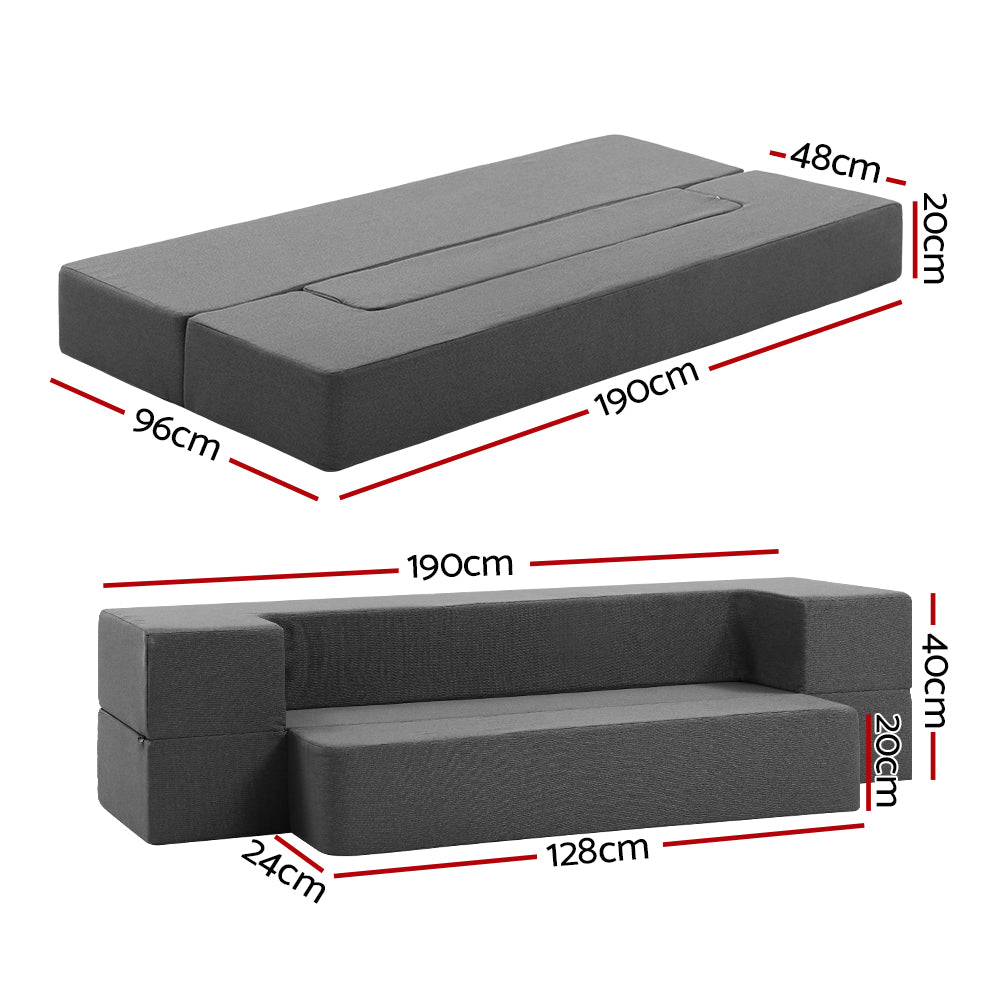 Marlook Bedding Foldable Mattress Folding Foam Sofa Bed Chair Grey