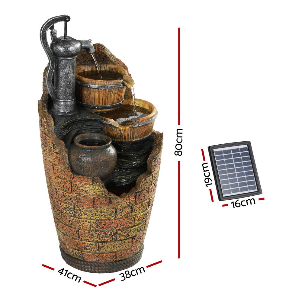 Marlook Solar Fountain Water Feature Outdoor Cascading Hand Pump Design 80CM