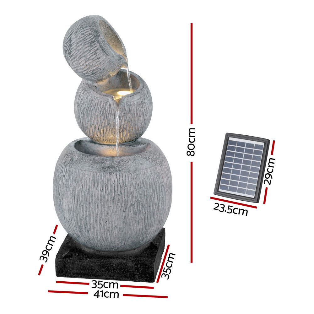 Marlook Solar Fountain Water Feature Bird Bath Garden LED Light 80CM Grey