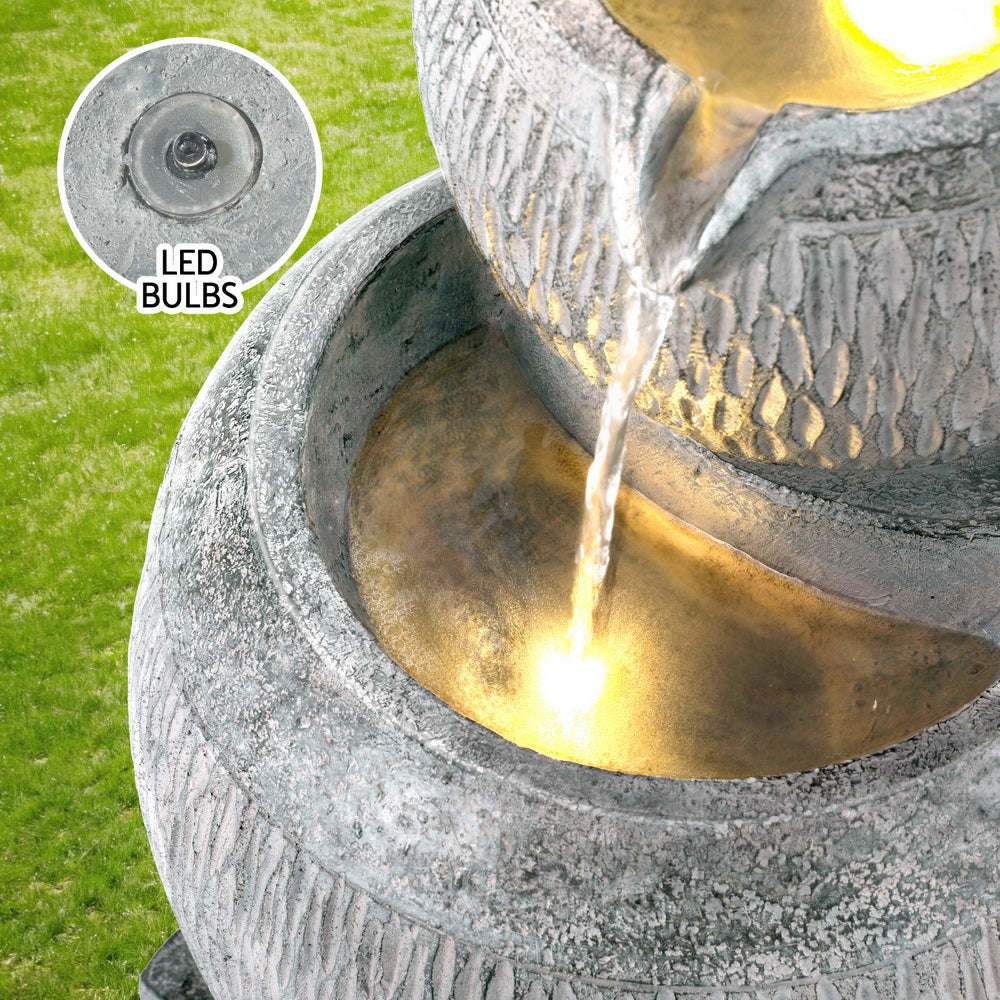 Marlook Solar Fountain Water Feature Bird Bath Garden LED Light 80CM Grey