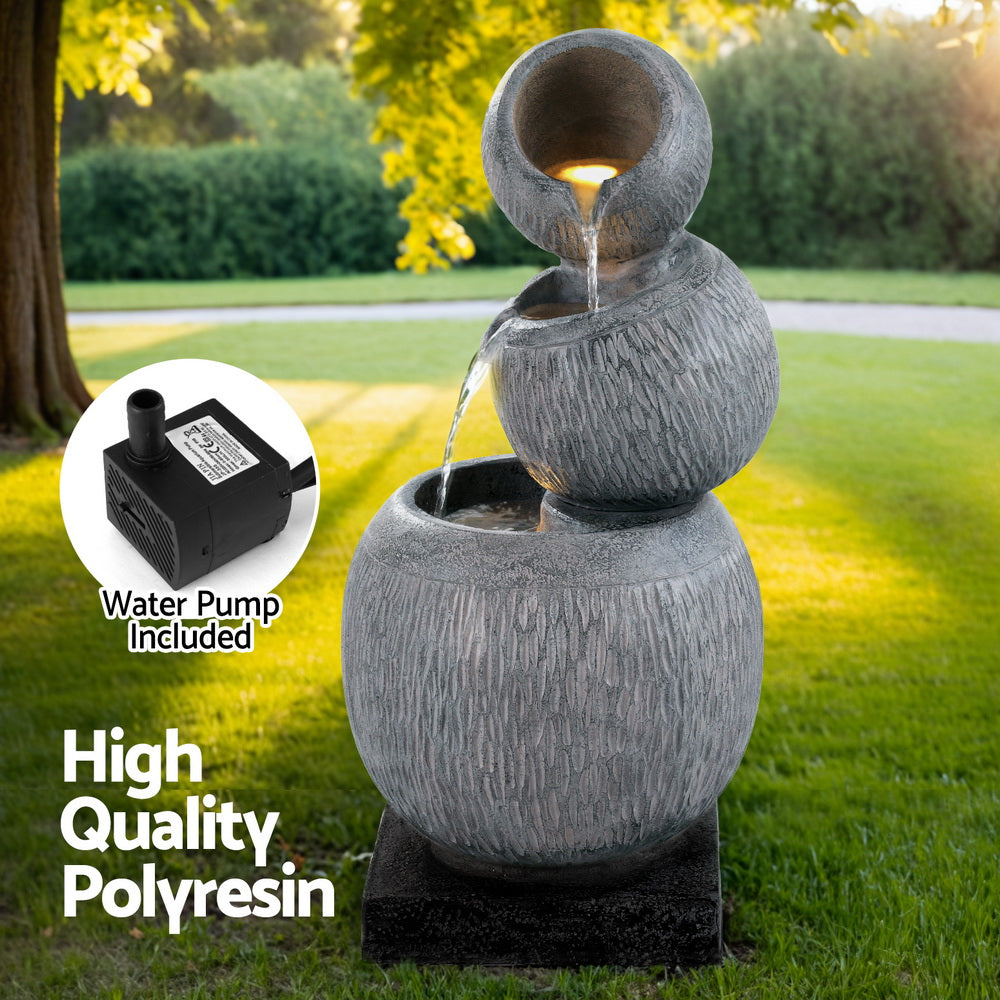Marlook Solar Fountain Water Feature Bird Bath Garden LED Light 80CM Grey