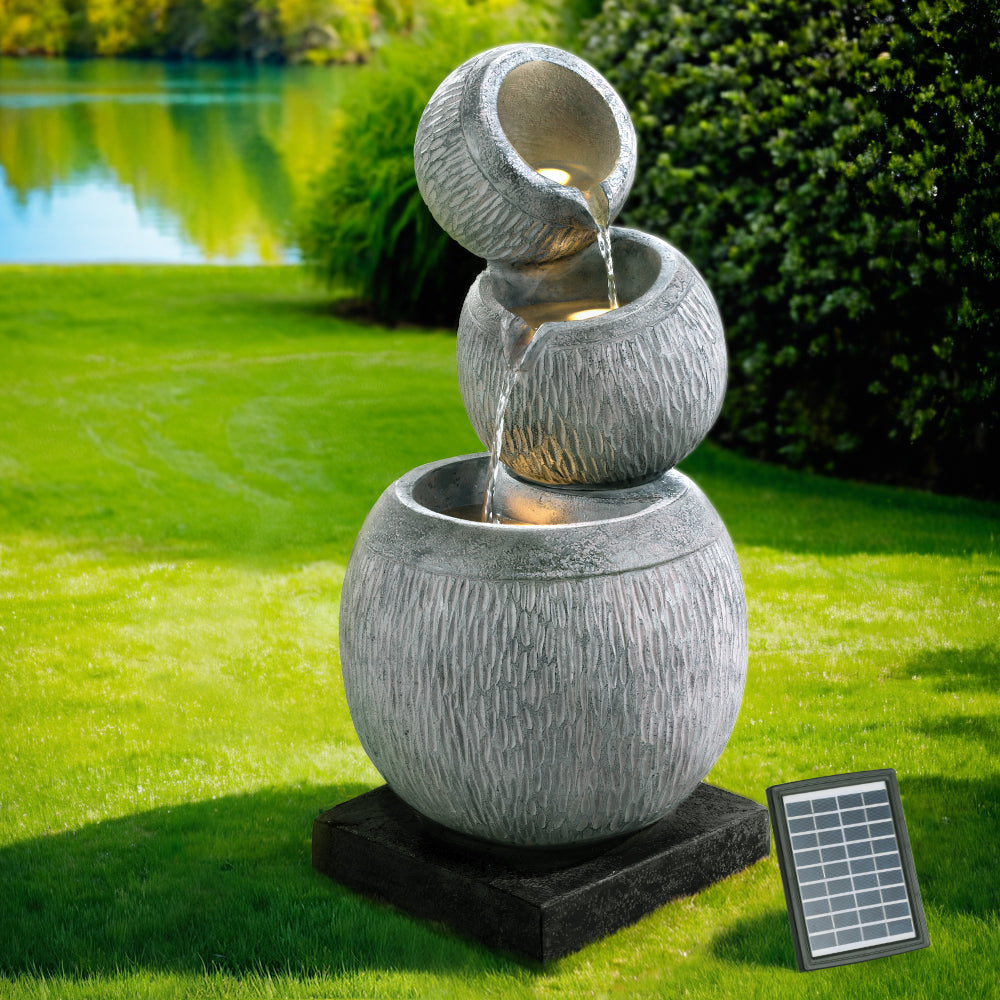 Marlook Solar Fountain Water Feature Bird Bath Garden LED Light 80CM Grey