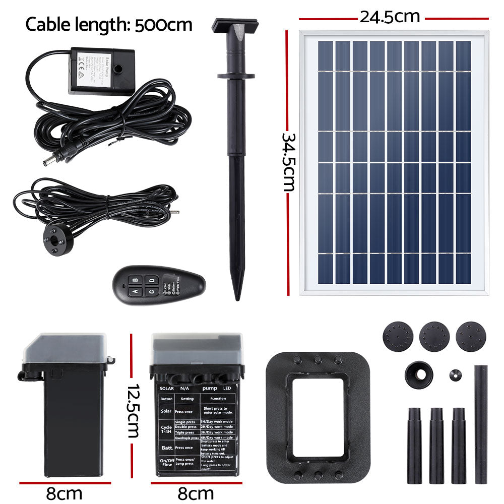 Marlook Solar Pond Pump Submersible Fountain with Battery Kit LED Lights 5.2FT