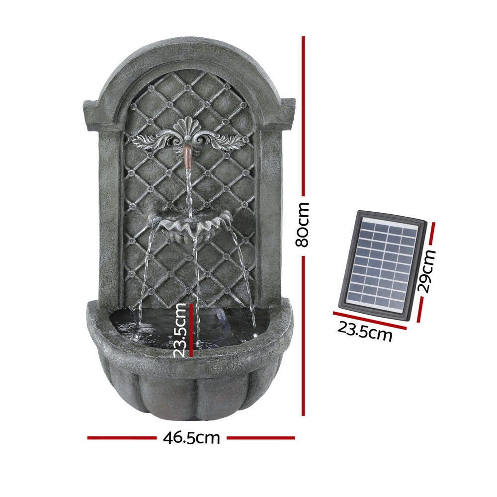 Marlook Solar Fountain Water Feature Wall Mount Garden Fountains 80CM Grey