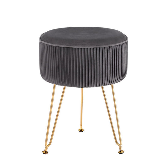 Marlook Ottoman Foot Stool Velvet Stripe Round Grey