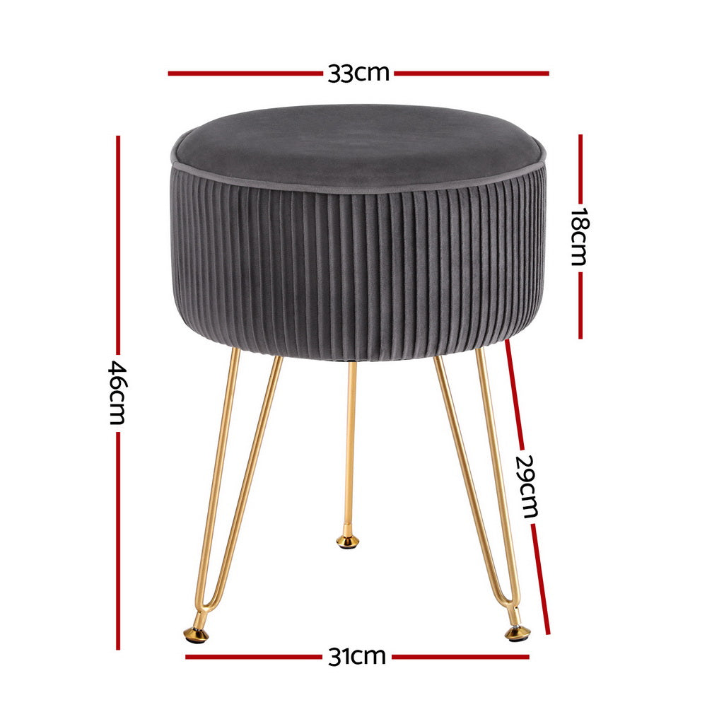 Marlook Ottoman Foot Stool Velvet Stripe Round Grey