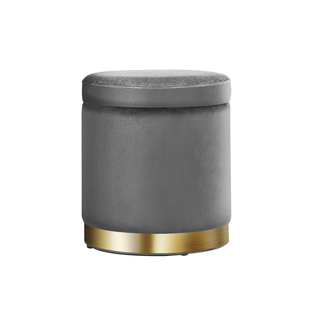 Marlook Ottoman Storage Foot Stool Round Velvet Charcoal
