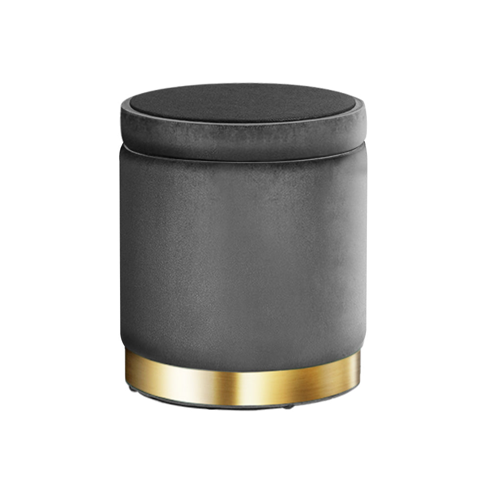 Marlook Ottoman Storage Foot Stool Round Velvet Charcoal