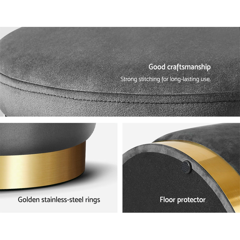 Marlook Ottoman Storage Foot Stool Round Velvet Charcoal