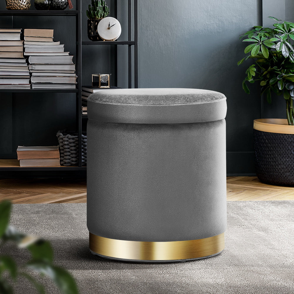 Marlook Ottoman Storage Foot Stool Round Velvet Charcoal