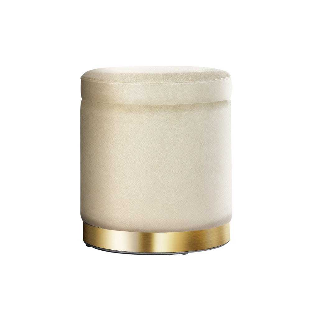 Marlook Ottoman Storage Foot Stool Round Velvet Cream