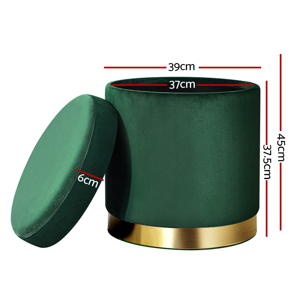 Marlook Ottoman Storage Foot Stool Round Velvet Green