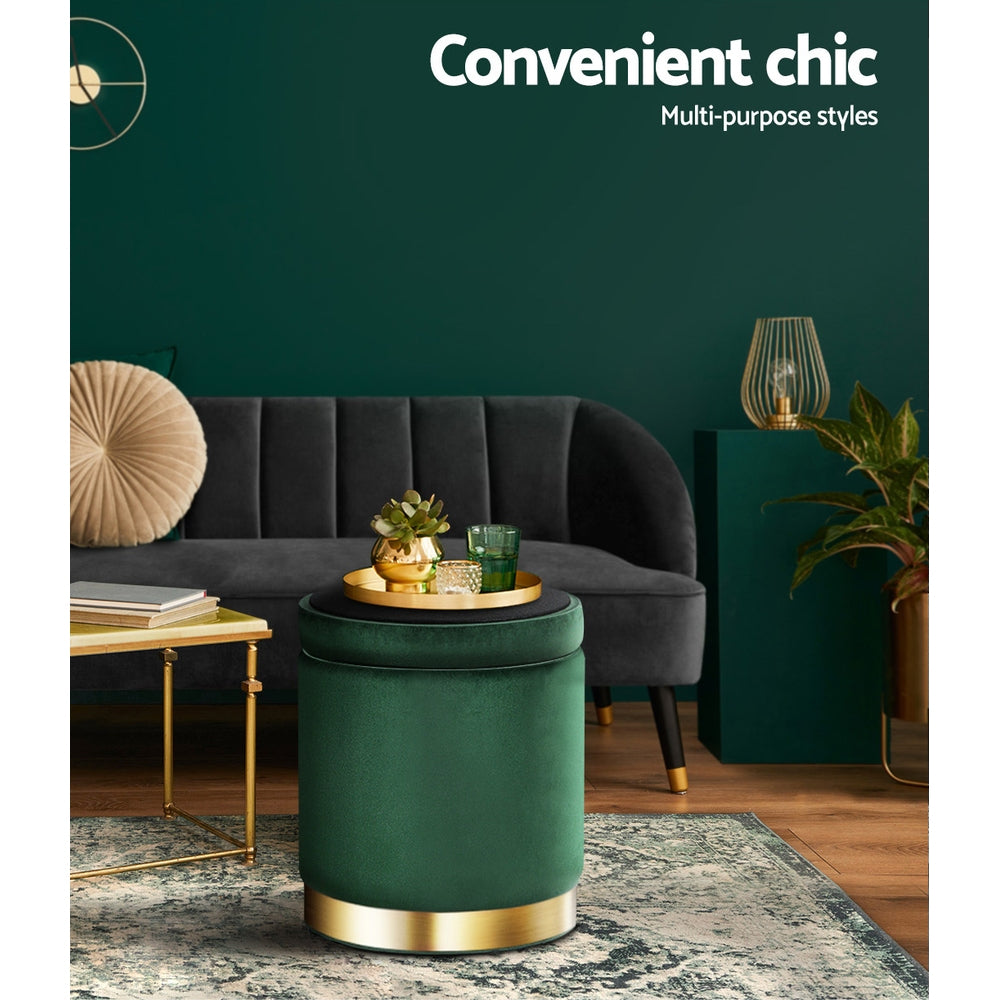 Marlook Ottoman Storage Foot Stool Round Velvet Green