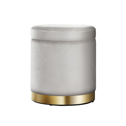 Marlook Ottoman Storage Foot Stool Round Velvet Grey