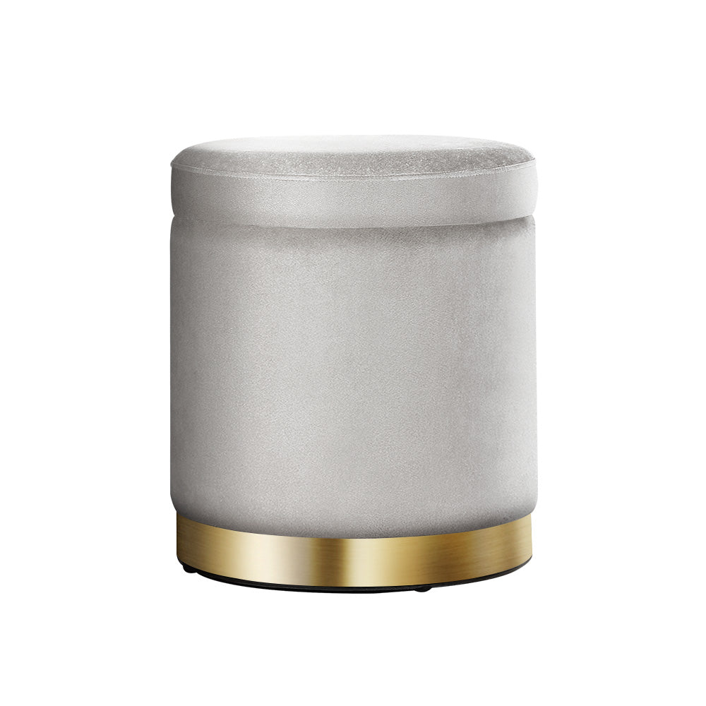 Marlook Ottoman Storage Foot Stool Round Velvet Grey