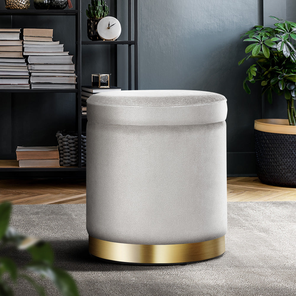Marlook Ottoman Storage Foot Stool Round Velvet Grey