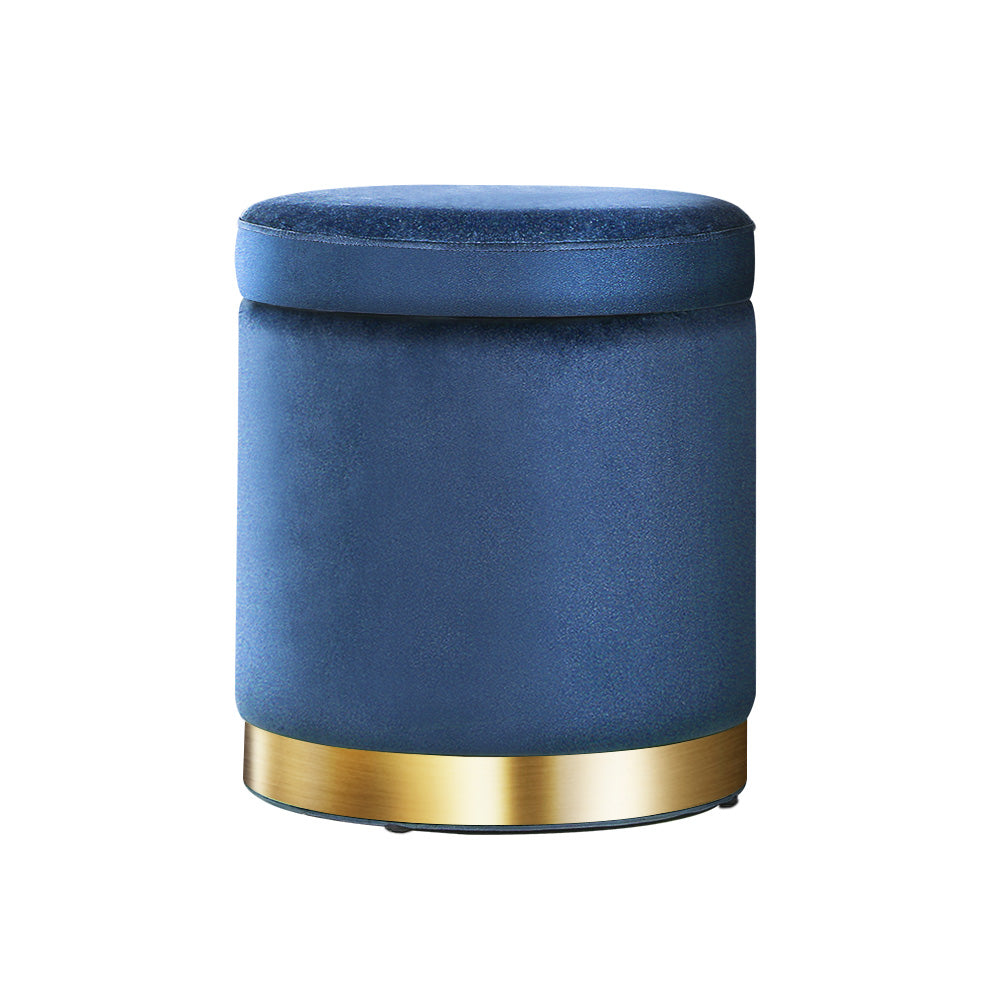 Marlook Ottoman Storage Foot Stool Round Velvet Navy