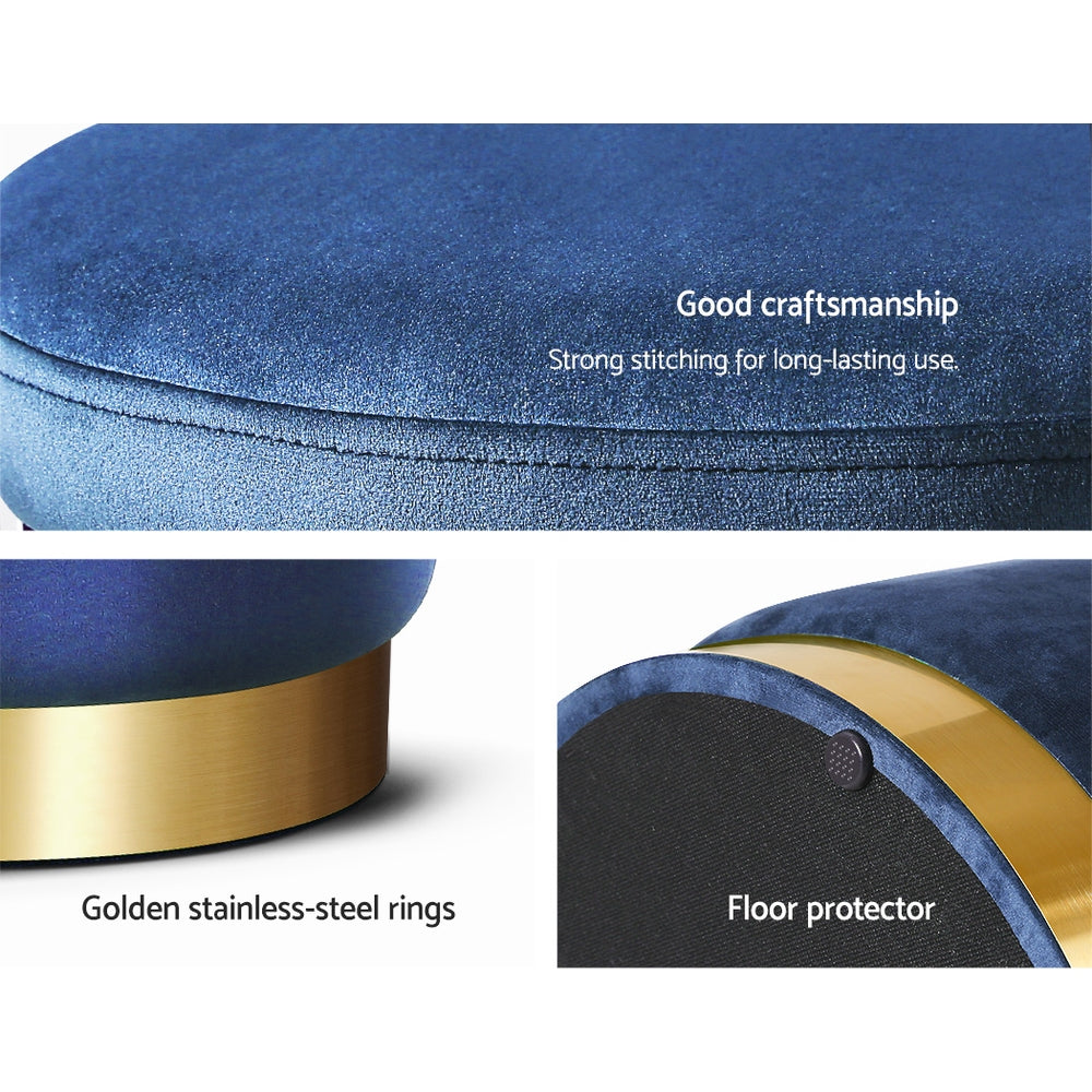 Marlook Ottoman Storage Foot Stool Round Velvet Navy