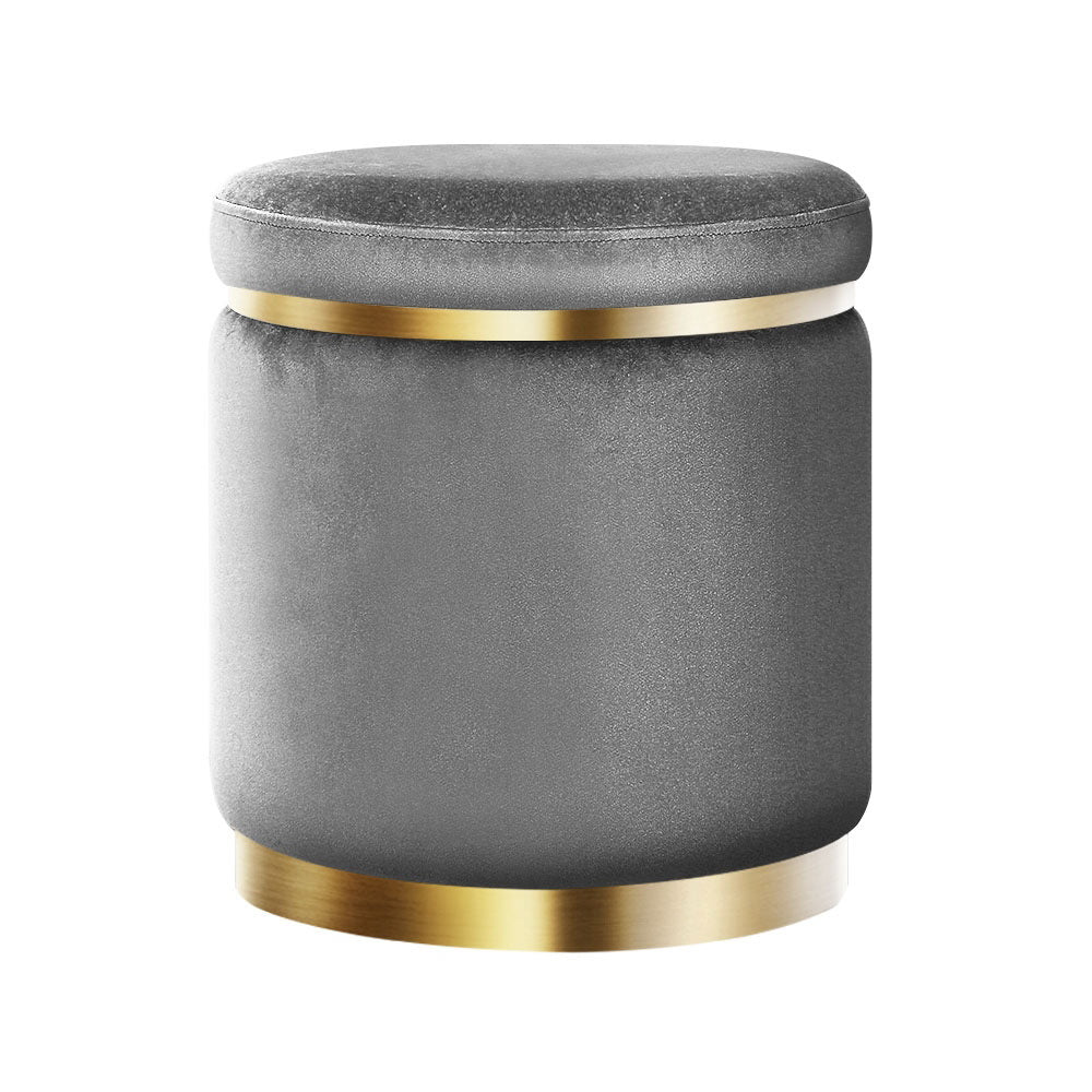 Marlook Ottoman Foot Stool Round Velvet Charcoal