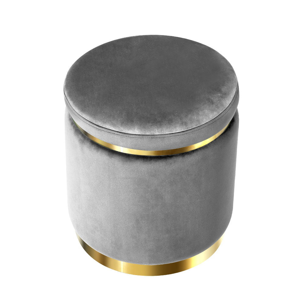 Marlook Ottoman Foot Stool Round Velvet Charcoal