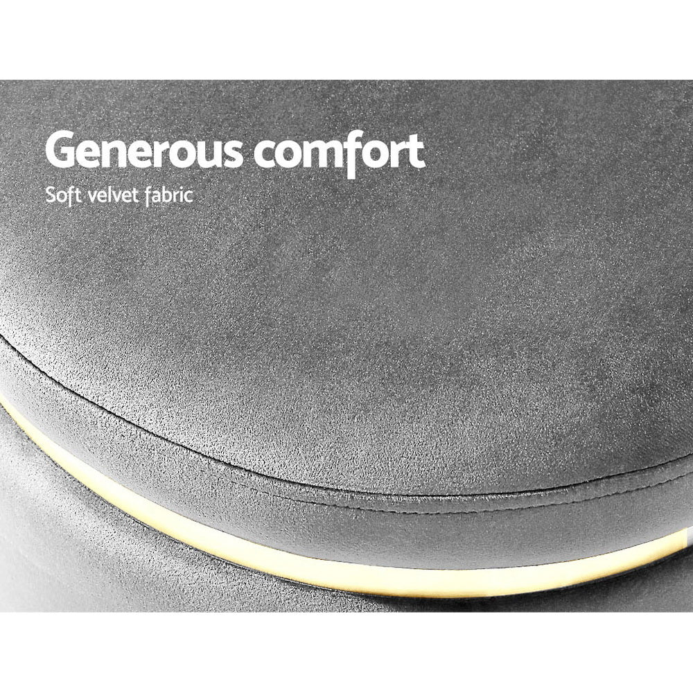 Marlook Ottoman Foot Stool Round Velvet Charcoal