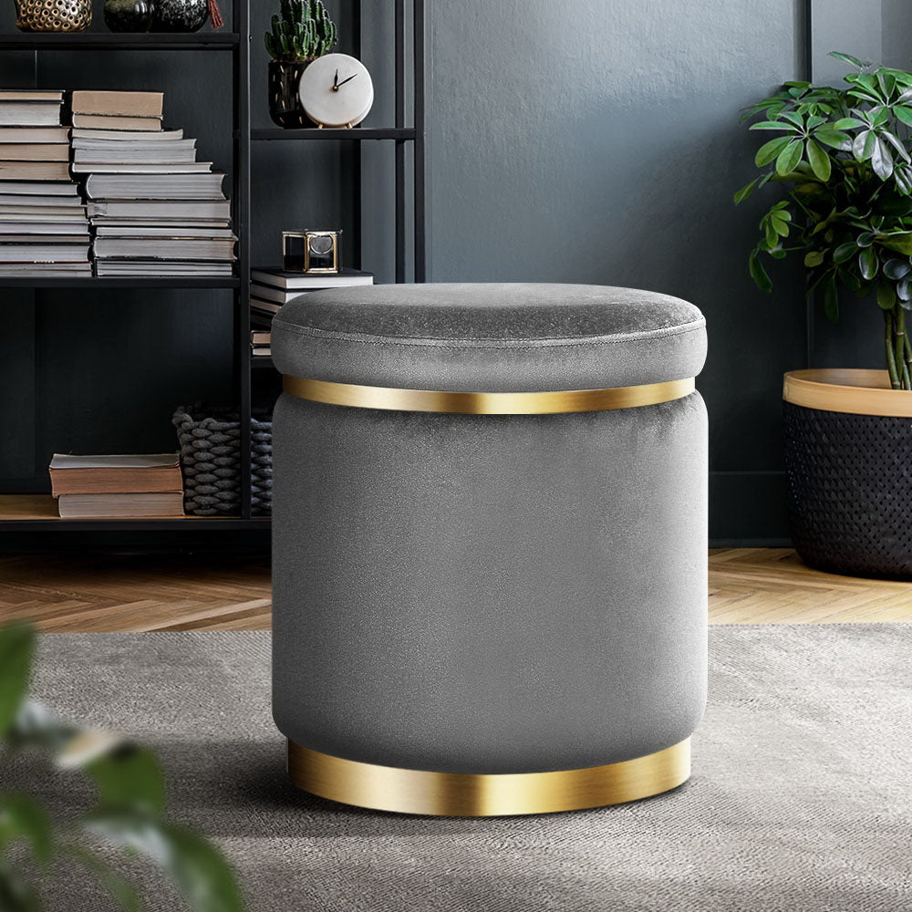 Marlook Ottoman Foot Stool Round Velvet Charcoal