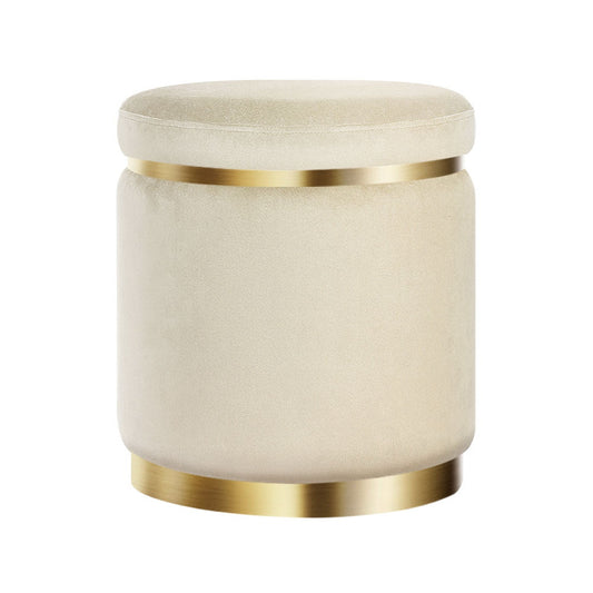 Marlook Ottoman Foot Stool Round Velvet Cream