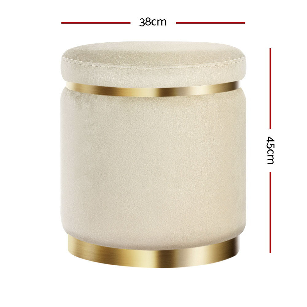 Marlook Ottoman Foot Stool Round Velvet Cream
