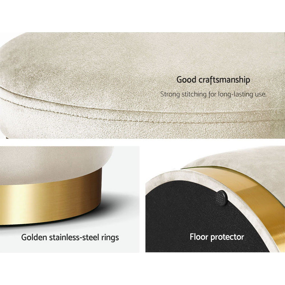Marlook Ottoman Foot Stool Round Velvet Cream