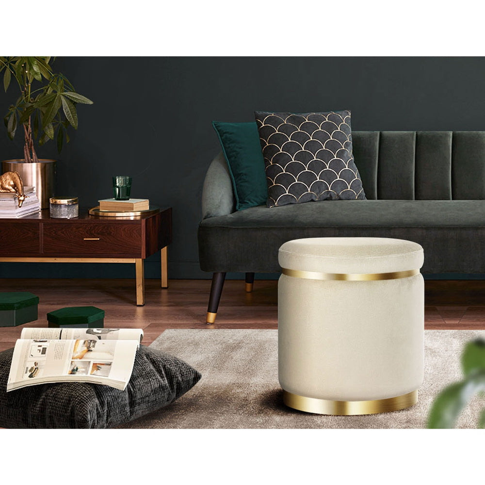 Marlook Ottoman Foot Stool Round Velvet Cream