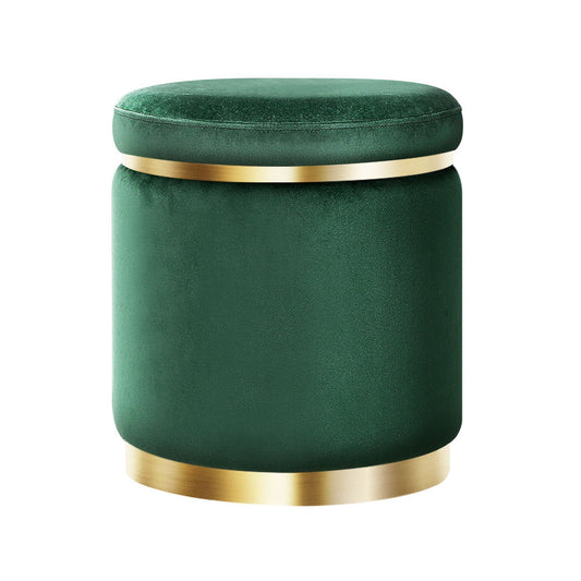Marlook Ottoman Foot Stool Round Velvet Green