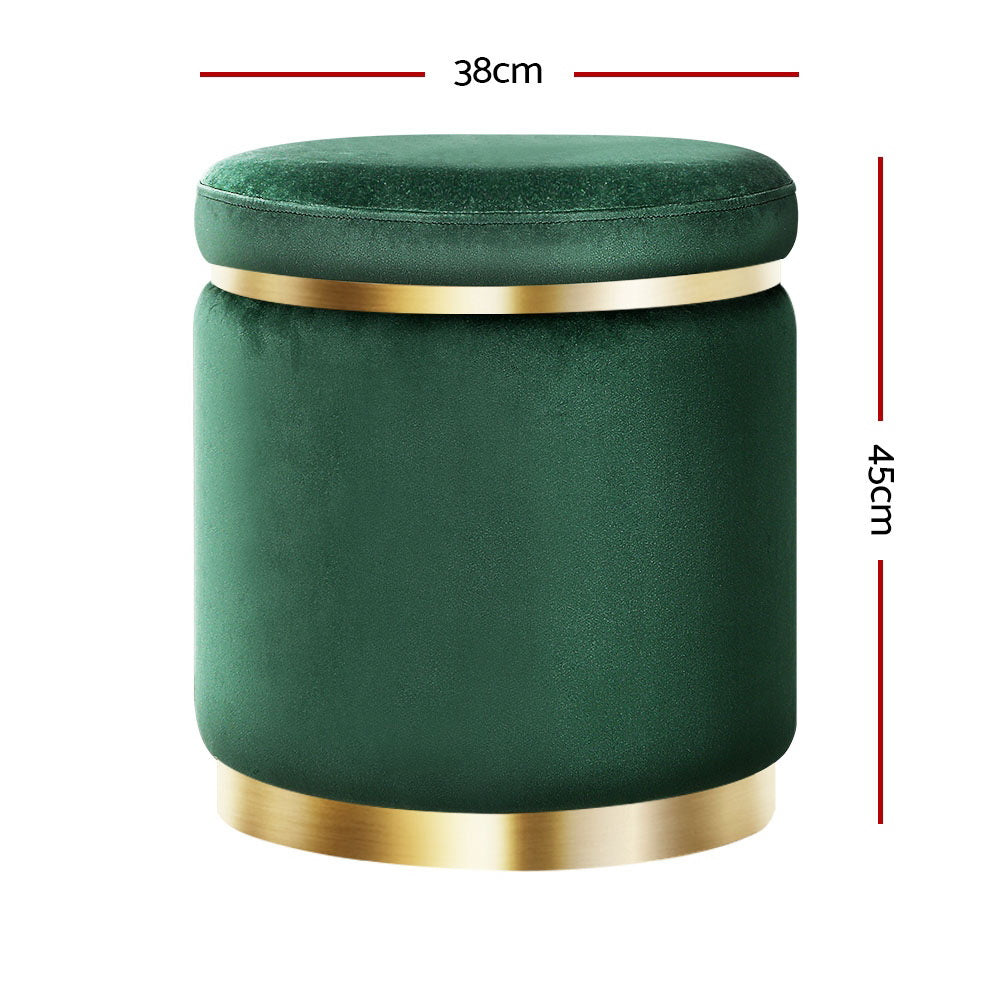 Marlook Ottoman Foot Stool Round Velvet Green