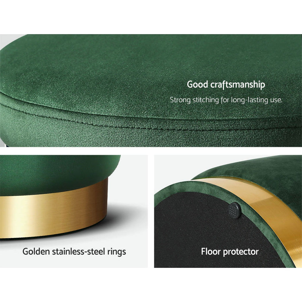 Marlook Ottoman Foot Stool Round Velvet Green
