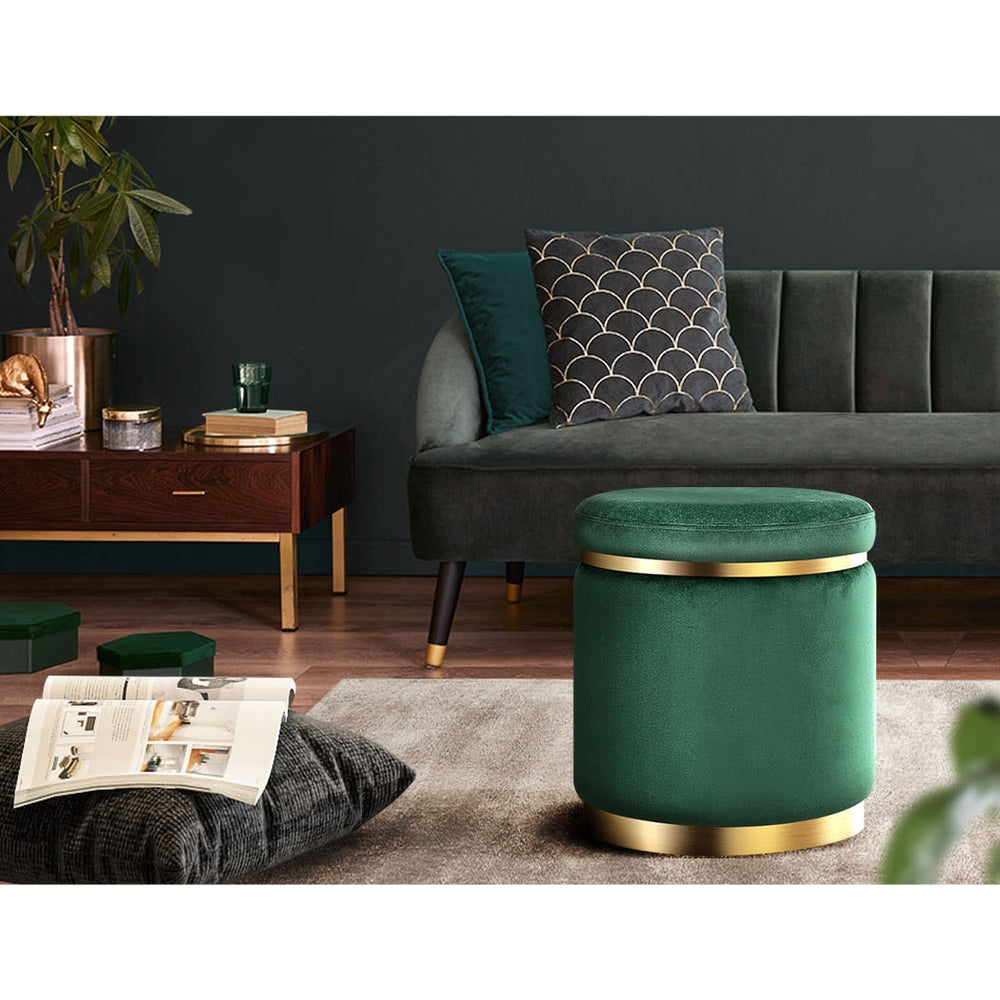 Marlook Ottoman Foot Stool Round Velvet Green